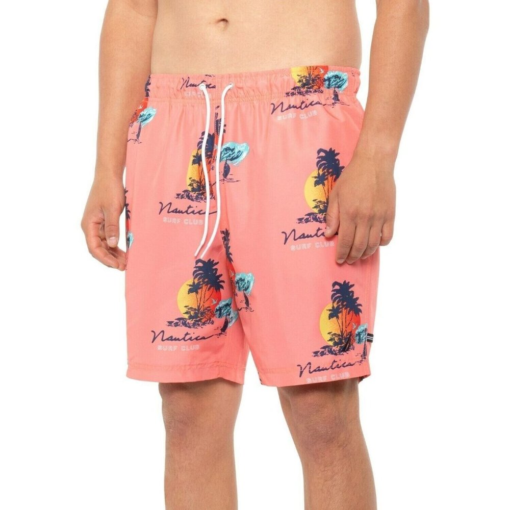 Nautica Men's Island Print Swim Trunks Neon coral orange Size 2XL MSRP $70